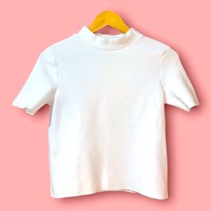 Zara White Mock Neck Ribbed Shirt